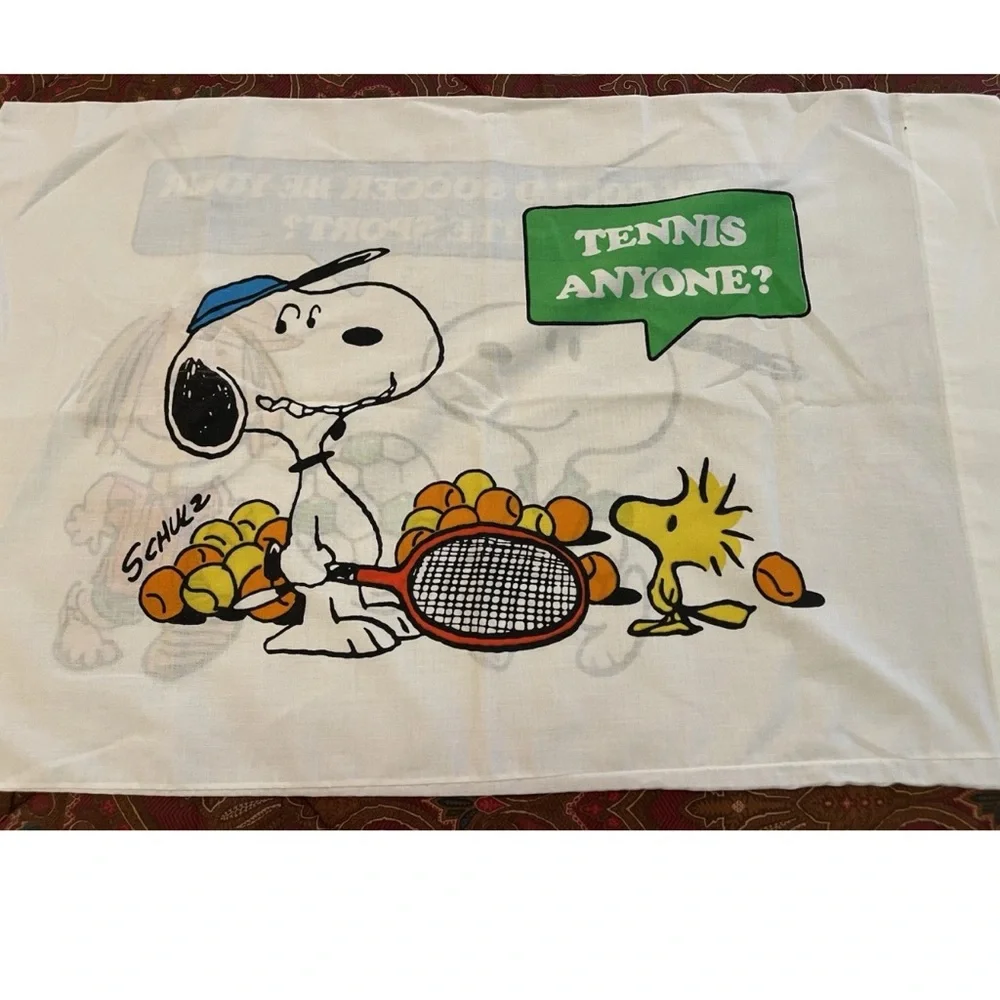 Vintage 1970s Peanuts Soccer Tennis Pillowcase snoopy Woodstock peppermint patty